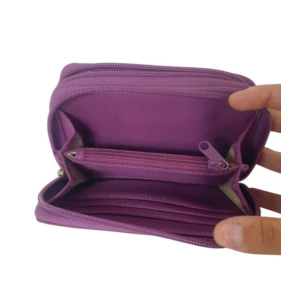 DKNY Womens Wallet Purple Double Zip-Around Compact ID Window Cards Coins - Picture 4 of 5